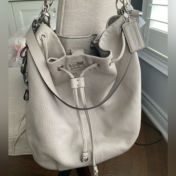 Vintage Y2K 2011 COACH Madison F1120-17016 Leather Drawstring Grey Bag LIKE NEW - Picture 7 of 16